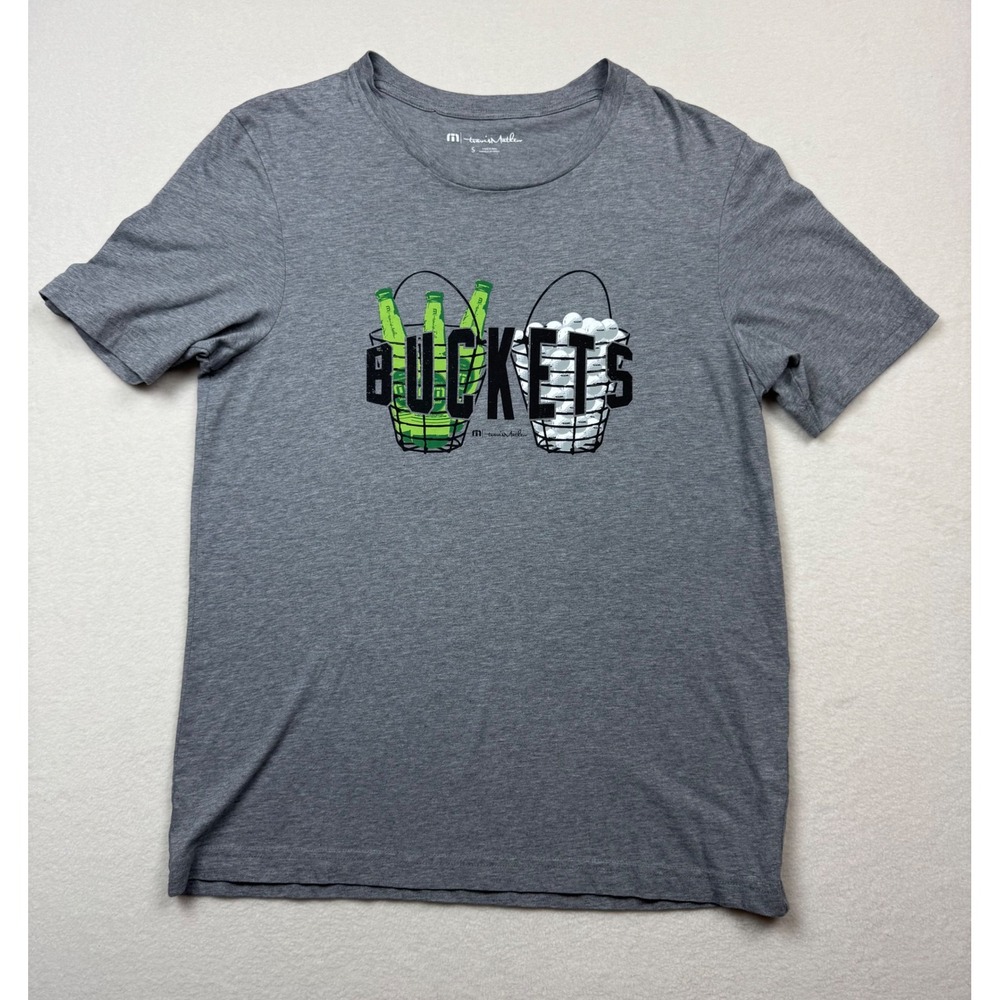 TravisMathew‎ Buckets Graphic Tee Shirt Small Golf Beer Bottles Funny Gray